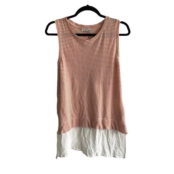 ZARA Sleeveless Striped High Low Tank Top Peach Cream S - Picture 2 of 10
